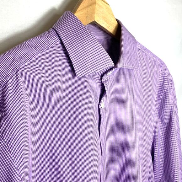 Boss Hugo Boss Lavender White Mini Gingham Check LS Sharp Fit Dress Shirt 17.5/R - Picture 3 of 12